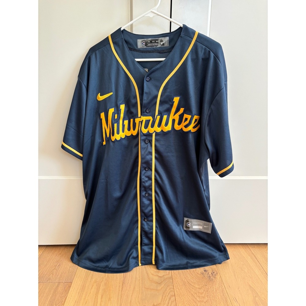 Nike Milwaukee Brewers Christian YELICH #22 Navy MLB Jersey - Men's XXL